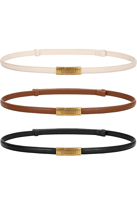 Black Belt Women WERFORU Women's 3-Pack Skinny Belts