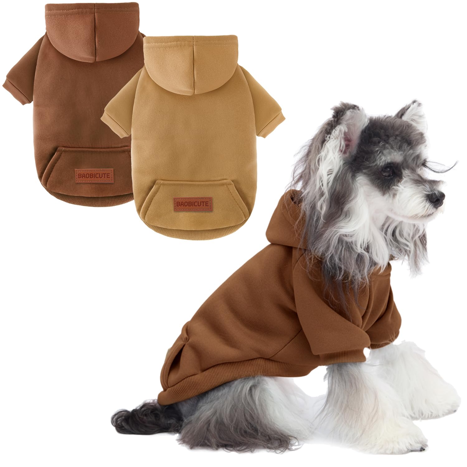 Photo 1 of 2 Pack Dog Hoodie Warm Hood Dog Sweater Cold Weather Small Dogs Sweatshirt Comfort Pet Clothes for Small Medium Dogs with Pockets Cats Chihuahua Clothes for Male Female Girl Boy Sporty Daily Wear