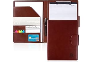 AGOER PU Leather Padfolio,A4 Leather Folder Binder Storage Clipboard with Magnetic Closure Cover,Business Resume Folder with Luxury Pen,Notepads,Sticky Tabs for Interview,Conference,Gift Portfolios (Brown)