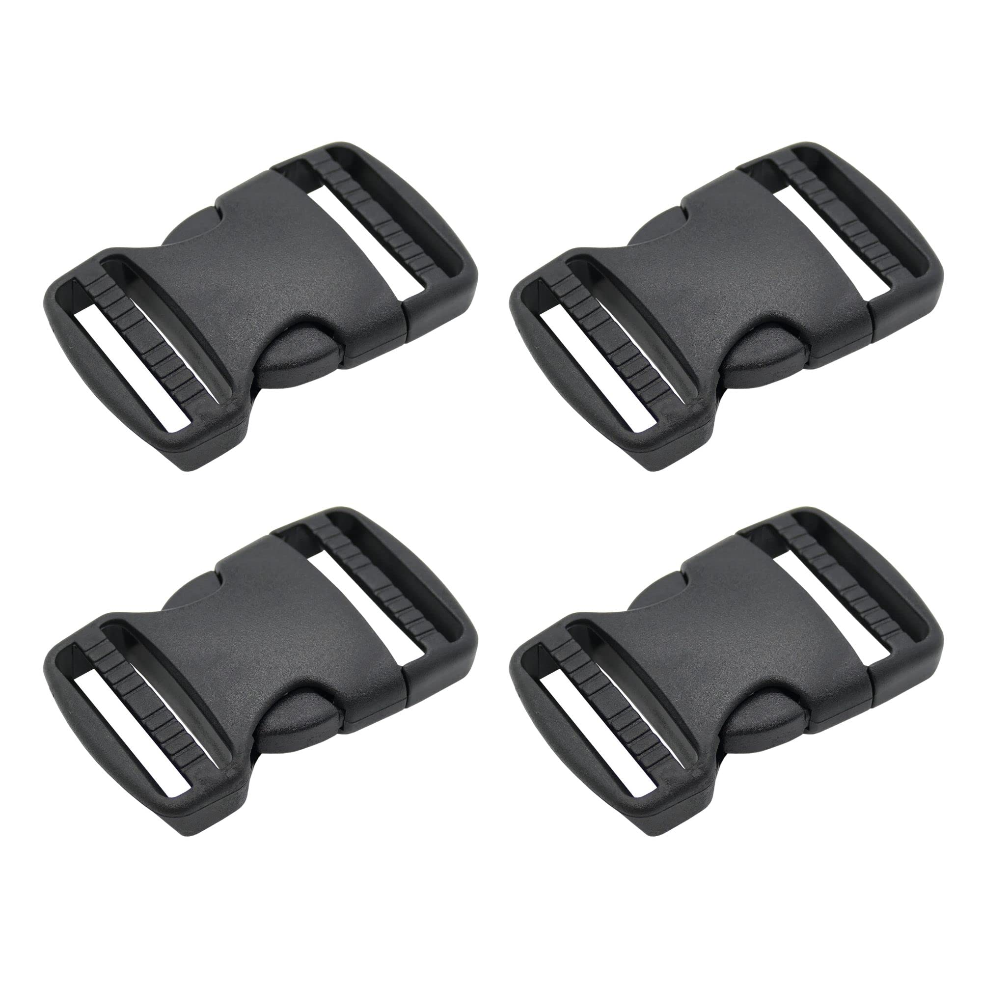 The Bead Shop Plastic Side Release Buckle Clip for Luggage, Rucksack/Back Pack, Webbing Strap (38mm - 4 pack, Black)