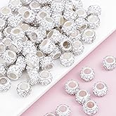 200 PCS European Large Hole Beads Rhinestone White European Beads Crystal Large Hole Craft Beads for DIY Charms Bracelet Jewelry Making