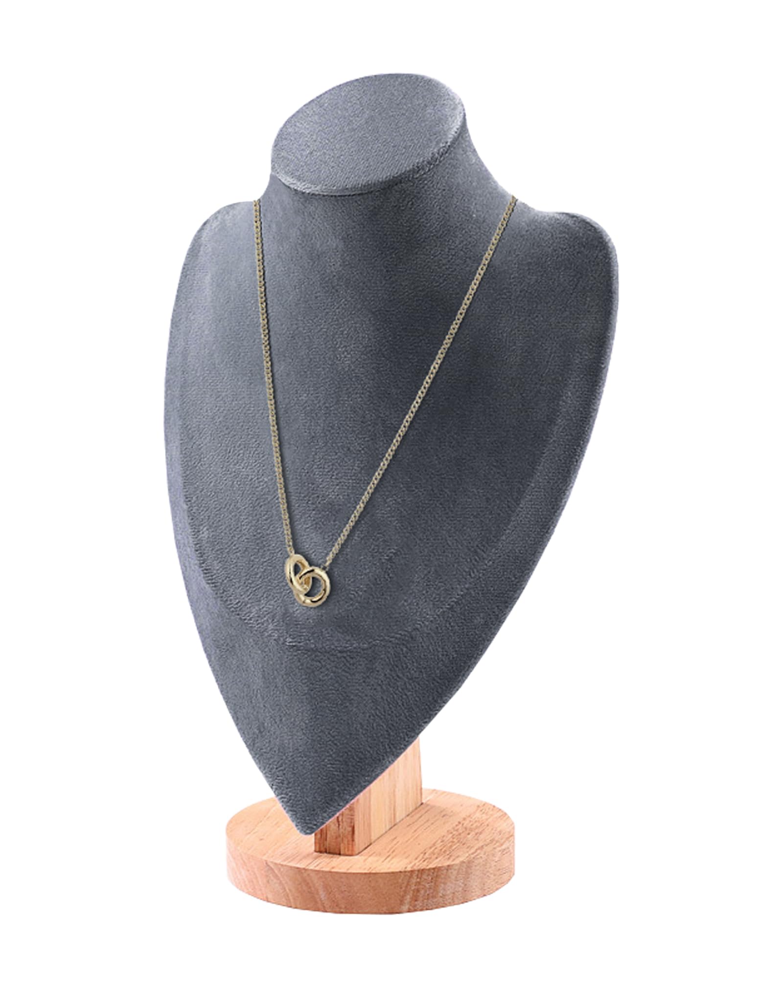 TINGSING Velvet Necklace Display Stand Jewelry Bust Display Stands with Wood Base Mannequin Necklace Pendant Chain Holder Organizer for Jewelry Showcase, Boutiques, Trade Show, Large, Grey