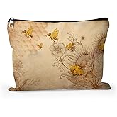 Cafl Honey Bees Makeup Bag Retro Wildflowers Cosmetic Bag for Women Large Capacity Make Up Bag Portable Travel Toiletry Pouch Organizer 10 * 8inch