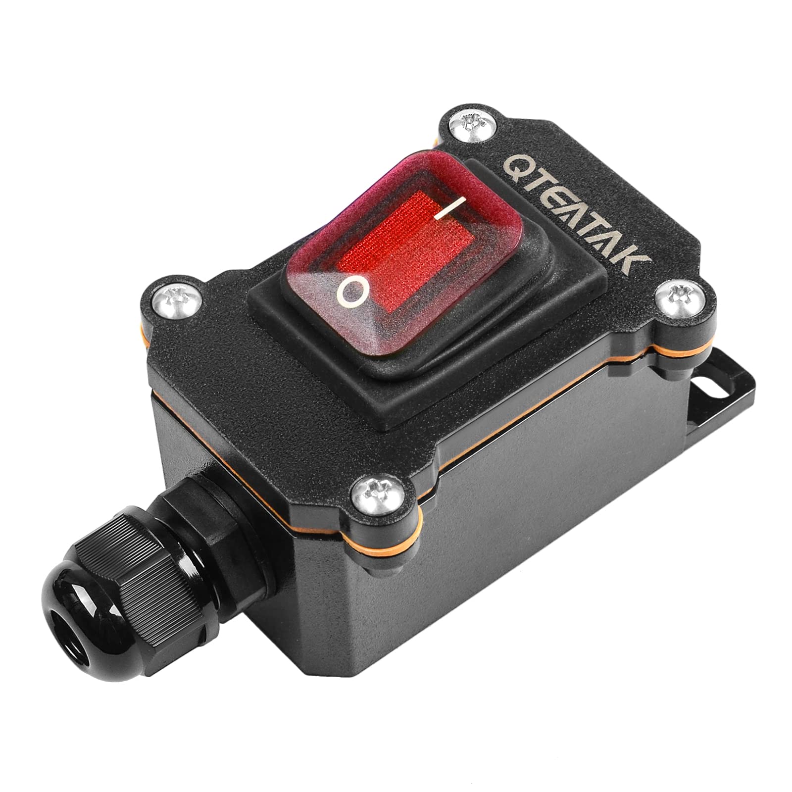 Photo 1 of QTEATAK Inline Cord Switch DPST AC/DC 20A-125V, 16A-250V, 30A-24V, 35A-12V, IP68 Waterproof (On)-Off-(On) with Red Light Buttons, Single Hole Outdoor Electrical Start Stop Toggle Switch