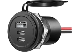 Obeaming 72W 3 Port 12V USB Outlet, Dual PD3.0 Type-C & QC3.0 Aluminum Car Charger, Multi Port USB Power Socket Cigarette Lighter Replacement for RV Camper Truck Boat Golf Cart (1Pcs)