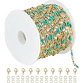 UMAOKANG 16.4 Feet Gold Plated Stainless Steel Jewelry Chain Roll Blue Enamel Bead Necklace Chain Handmade Craft Chains Bulk