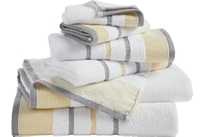 GREAT BAY HOME Decorative Bath Towel Set - Luxury Cotton 6 Piece Towel Set - 2 Bath Towels, 2 Hand Towels, 2 Washcloths - Luxurious, Ultra-Soft, Durable Towels for Bathroom Decor (Gold/Grey)
