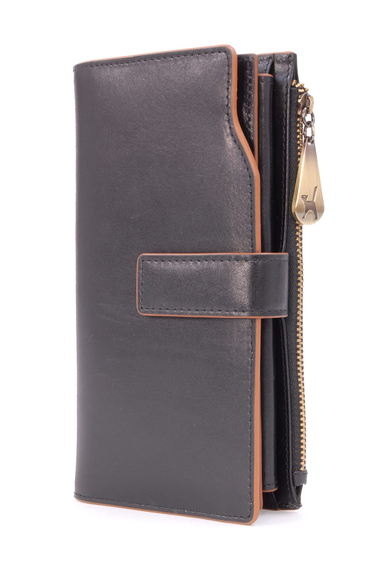 Catwalk Collection Handbags - Ladies Large Leather Purse - Women's 20 Credit Card Wallet with Phone & Coin Pocket - RFID - Stella - Black