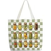 Pickle Tote Bag for Women, Vintage Pickle Jar Farmers Market Tote, Tote Gift Bag for Pickle Lover, Pickled Food Enthusiasts Gifts, Pickles Shoulder Bag Gifts for Women Friends Sisters Colleagues -91