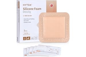 Silicone Foam Dressing with Border, 5"×5"(5 pcs) Gentle Adhesive Foam Dressing for Wound Care,Waterproof,Breathable,Highly Ab