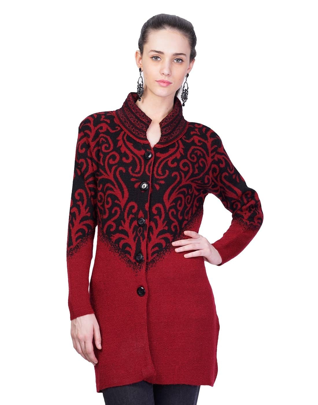 montrex maroon designer long coat for women