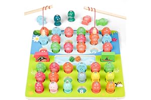 Popsunny Montessori Toddler Learning Toys for Boys Girls Age 3 4 5, Wooden Magnetic Fishing Board Games for Kids, Educational Numbers & Letters Counting Games for Preschool
