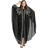 IBTOM CASTLE Abaya for Women Muslim, Beaded Embroidered Maxi Kaftan Dress Cardigan Caftan Dubai Arabic Kimono Robe