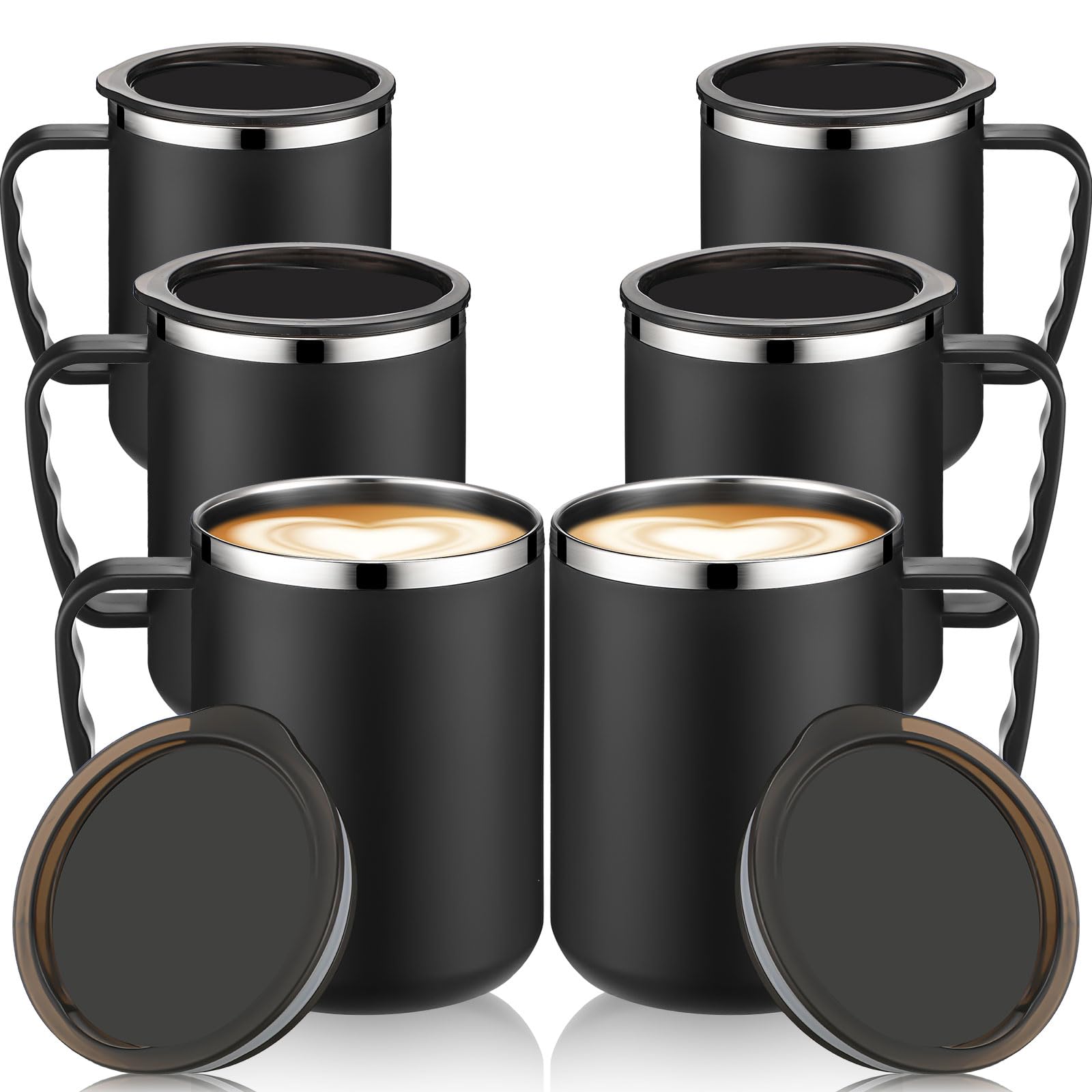 Photo 1 of SEEWEY 6 Pack Coffee Mug with Handle and Lid 17 oz Coffee Travel Mug Stainless Steel Insulated Coffee Mug Double Wall Vacuum Coffee Cup Reusable Thermal Outdoors Tea Mug for Home Office Camp (Black)