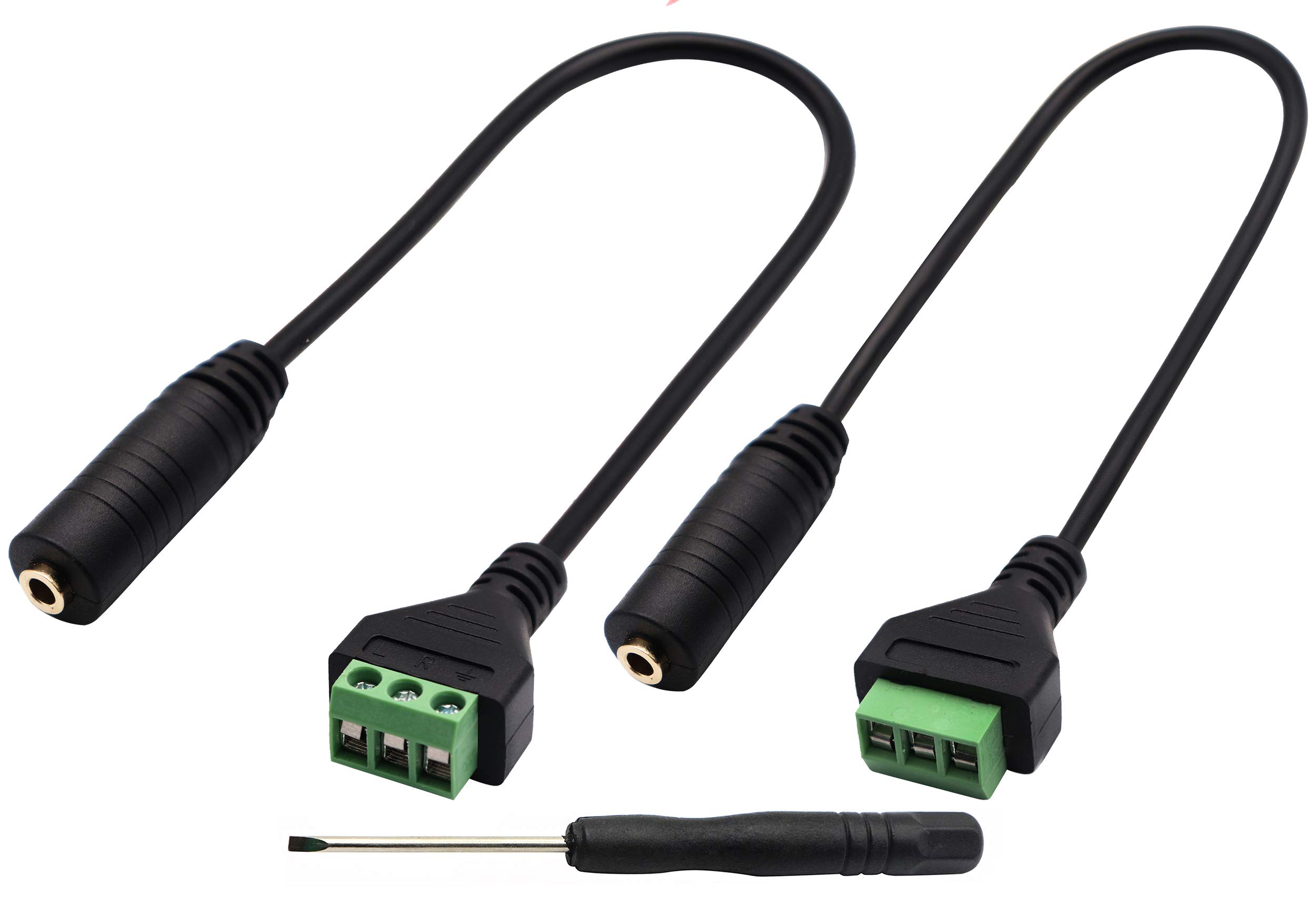 zdyCGTime 3.5mm Screw Terminal Block Cable,3.5mm (1/8inch) female Stereo Audio Female to 3 Pin/Way Female Bolt Screw AV Headphone Type Adapter Cable.(30CM/2Packs)