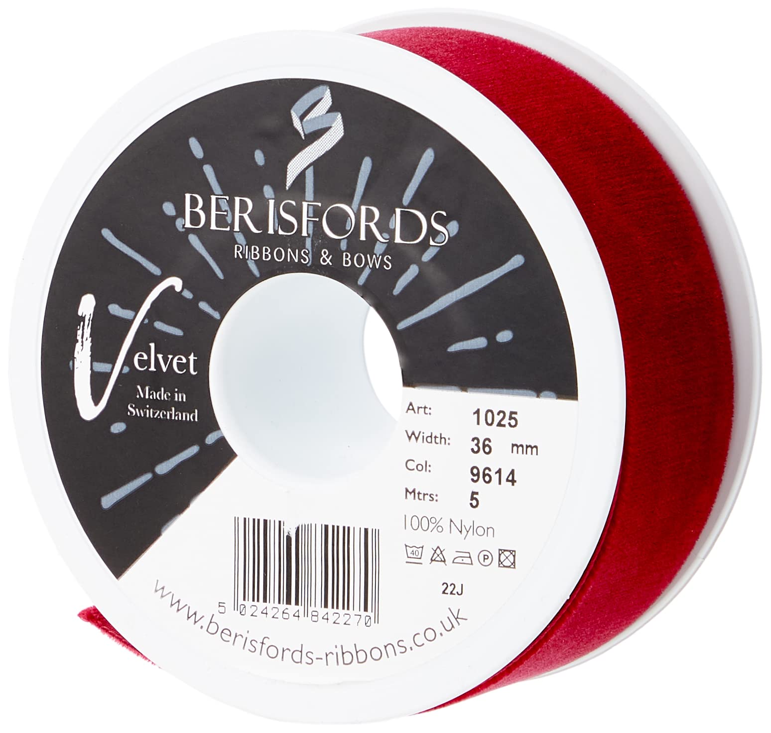 Berisfords Velvet Ribbon, Dark Red, 102 x 45 x 102 cm