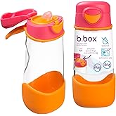 b.box 15oz Sport Spout Kids Water Bottle for School, Sports, Daycare - No-Straw Design for Easy Cleaning - Leakproof - Ergonomic Triangle Grip - Dishwasher Safe, BPA Free, PFAS Free - Strawberry Shake