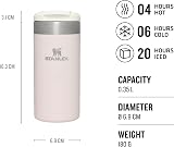 STANLEY Aerolight Transit 0.35L Travel Mug Rose Quartz 4h Hot 6h Cold view 2