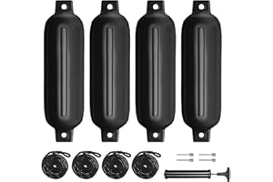 Sailortenx Boat Fenders 4Pack 4.5"/5.5."/6.5"/8.5" Inflatable Ribbed Marine Boat Fender with Fender Lines 6.5ft Needles and Pump for Twin Eyes Boat Fender Bumpers for Docking Fenders Use to Yacht Etc