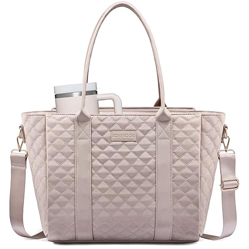 LOVEVOOK Teacher Tote Bag for Women, Quilted Work Tote Nurse Laptop Bag, Large Computer Shoulder Bags with Zipper for Travel