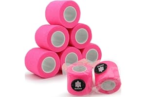 Tattoo Grip Cover Wrap Pink - Denergy 6PCS PMU Pen Grip Tape Wrap Cover Cohesive Sports Adherent Tape Adhesive Bandage for Tattoo Machine Tattoo Accessories (Hot Pink 6pcs)