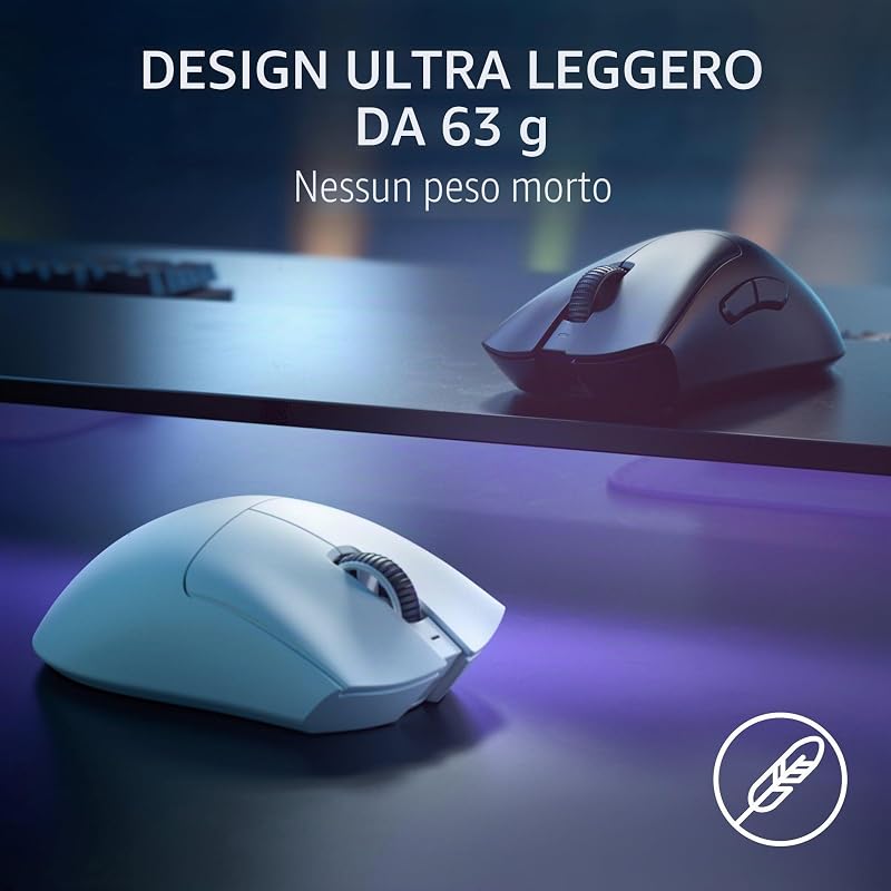 DeathAdder V3 Pro - Mouse leggero per E-Sport Ergonomico Wireless (Design Leggero da 63 grammi, Sensore Ottico Focus Pro 30K, Interruttori del Mouse Gen-3, Wireless HyperSpeed) Nero — foto 5 di 8