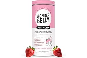 Wonderbelly Antacid, Effective Heartburn and Instant Acid Indigestion Relief, Extra Strength Chewable Tablets, 1000 mg Calcium Carbonate, No Talc or Dye, Strawberry Milkshake, 120 Count
