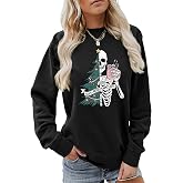 Semisun Christmas Sweatshirt Women Sorta Merry Sorta Scary Xmas Graphic Top | Winter Christmas Shirt Women's Christmas Tree Sweatshirt Vintage Graphic Tops Women Holiday Xmas Gift Casual Long Sleeve Top