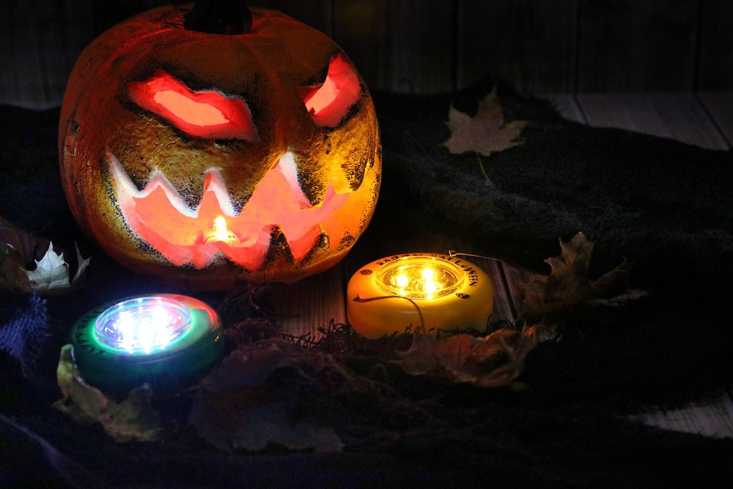 com-four® 2X LED Lights for Halloween, Flashing Pumpkin LED Lights for Hollowed Out and Carved Pumpkins - Image 4