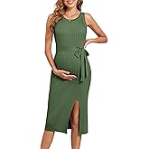 V FOR CITY Maternity Dress for Baby Shower Cable Knit Slit Pregnancy Dresses Casual Sleeveless Bodycon Pregnant Clothes