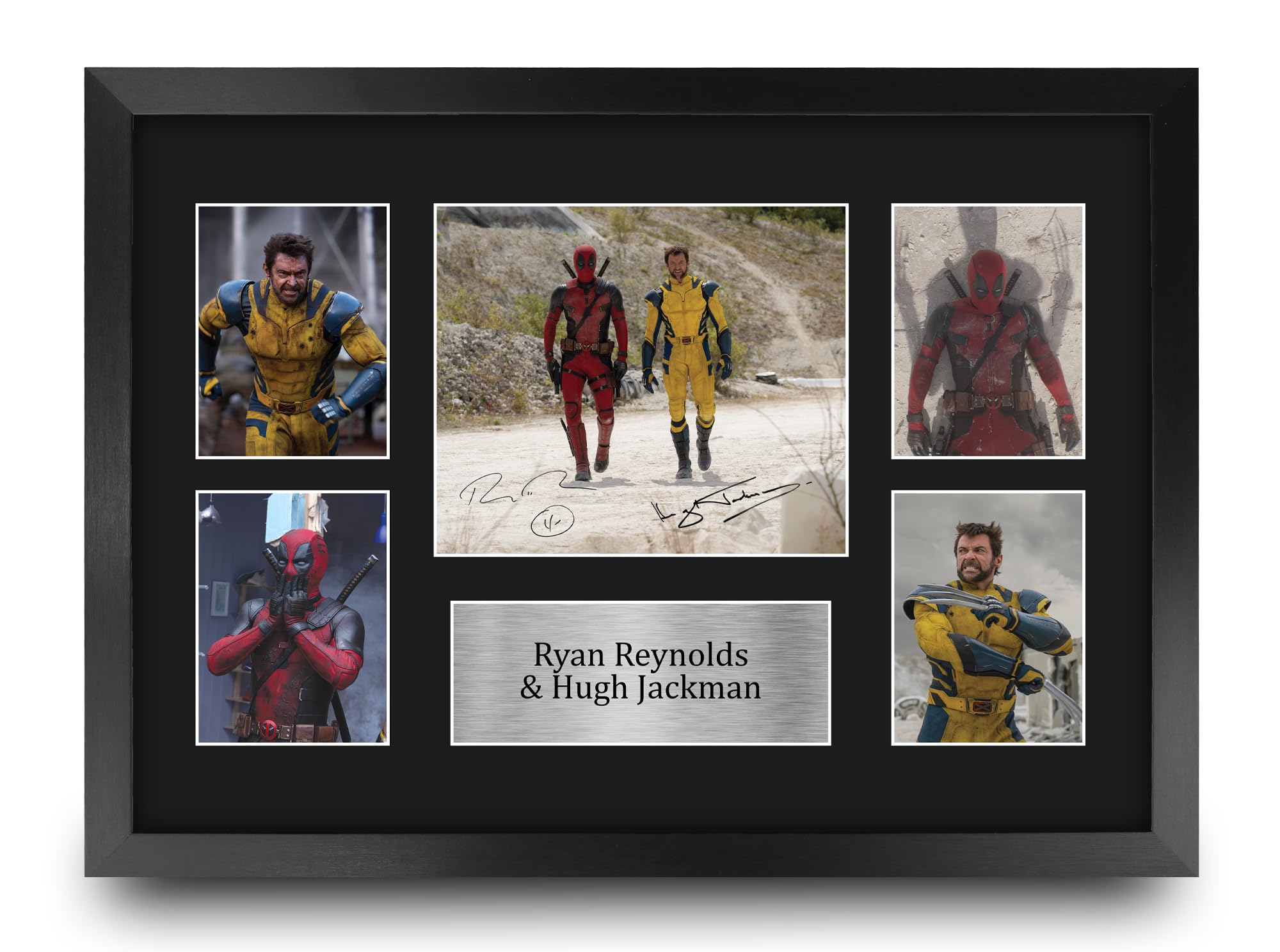 HWC Trading FR A3 Deadpool & Wolverine Reynolds & Jackman Gifts Printed Signed Autograph Presentation Display for Movie Memorabilia Fans - A3 Framed