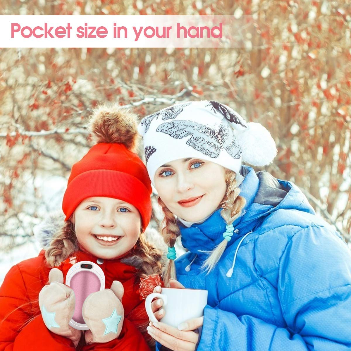 Electric Hand Warmer, 3 IN 1 USB Rechargeable Hand Warmer 6000mAh Power Bank Hand Warmer with Vibration Massage, LED Flashlight and Visible LCD Play, Great for Outdoor Sport, Winter Gifts- Rose Gold