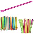 Concession Essentials 8'' Unwrapped Snow Cone Spoon Straw Assorted Bright Colors. Pack of 200ct.