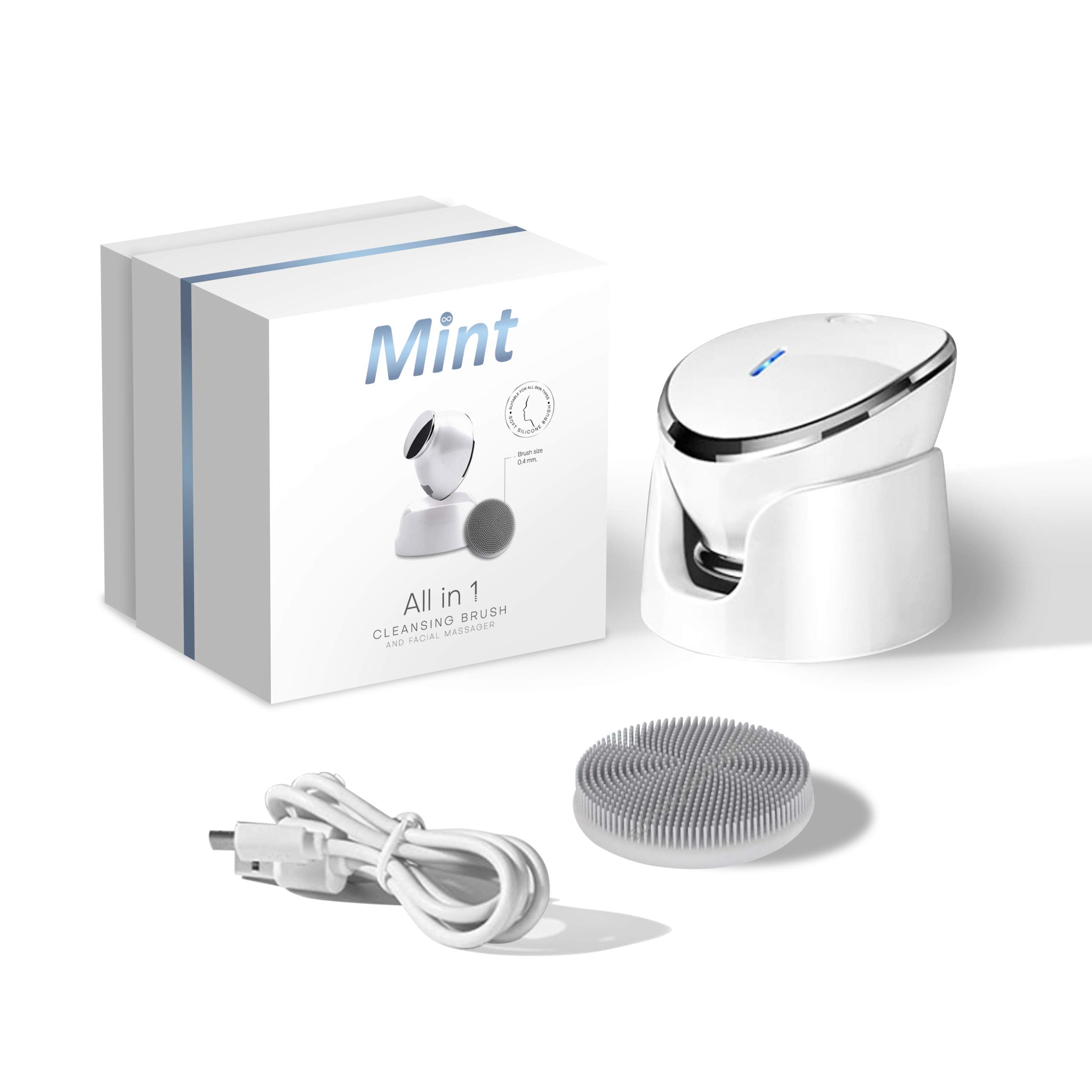 MINT sonic facial cleansing brush and massager - waterproof silicone face brush, deep cleansing, gentle exfoliating, flawless cleanse for Removing Blackhead, Wrinkle, Anti-Aging, Skin Tightening