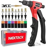 NEXTACK 8" Rivet Nut Tool Kit with 160pc Nutserts &amp; Step Drill Bit | Upgraded Rivnut Tool for Tight Space One Hand Operating, 8 Swappable Mandrels, Compact Carrying Case
