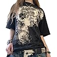 Y2k Fairy Grunge Clothes for Women Emo 2000s Skull Skeleton Print Tees Shirts Fairycore Vintage E-Girls Clothes