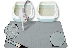 OHMO Cat Litter Mat Large Trapping Mat Premium Silicone Rubber 31.5x23.6" Grey, Waterproof and BPA Free Kitty Litter Box Mat, Easy to Clean and Keeps the Floor Tidy