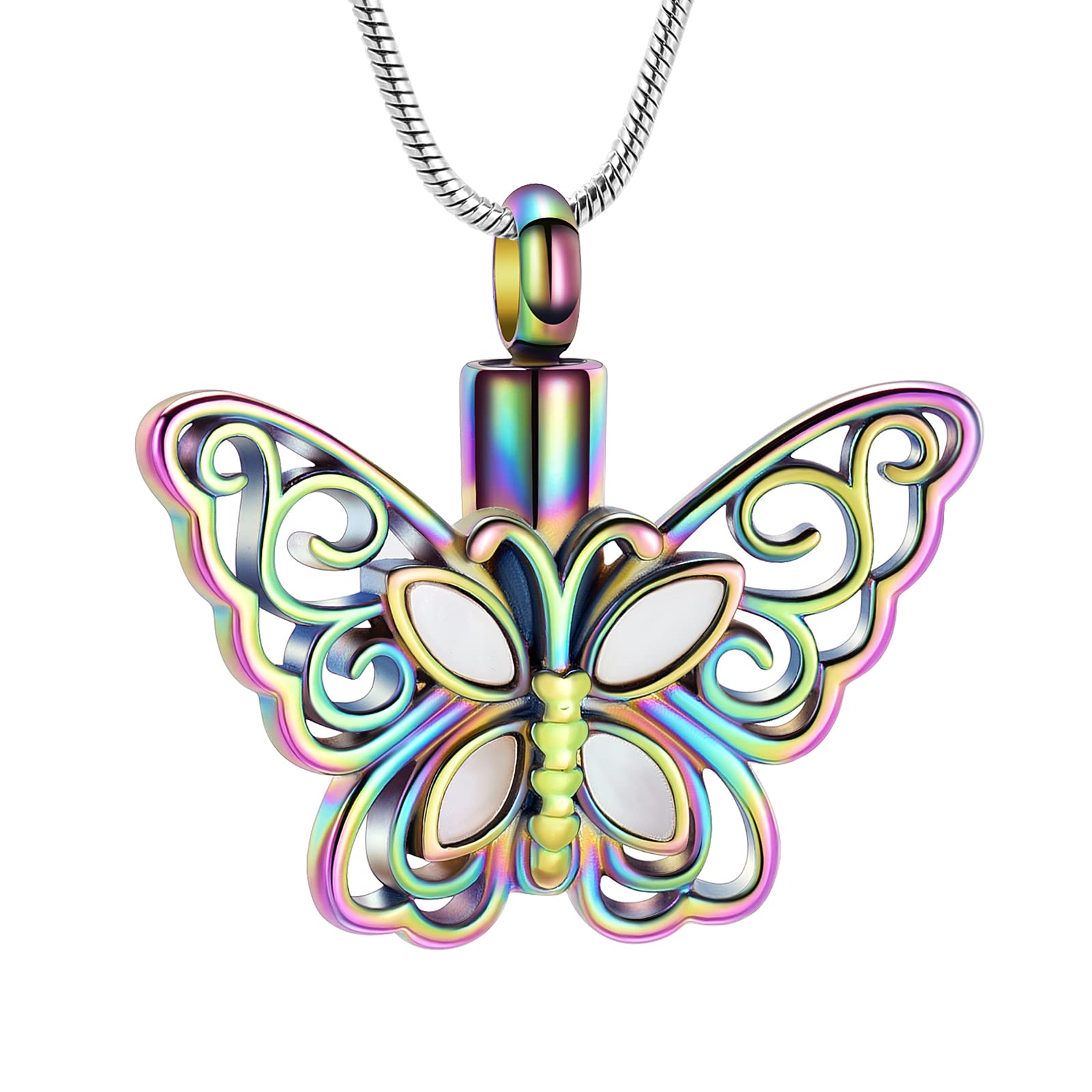 VCCWYQK Cremation Jewelry Butterfly Urn Necklace for Ashes Stainless Steel Keepsake Memorial Urn Locket for Adult Ashes (A-Colorful)