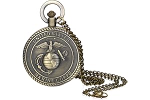 Ibohevo Marine Corps Pocket Watch: Men Women Vintage Bronze USMC Quartz Military Pocket Watches with Chains Necklaces