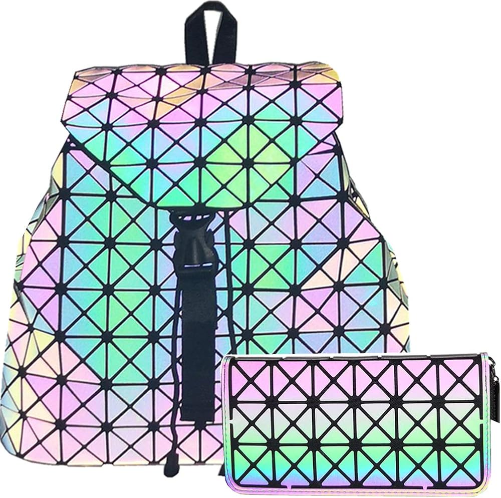 HotOne Luminous Geometric Purse and Handbag Holographic Purse Reflective Purse Fashion Backpacks