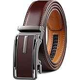 Drowsmen Leather ratchet belt 1 3/8" with Click Sliding Automatic Buckle, Adjustable belt Trim to Fit