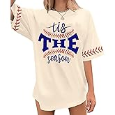 Baseball Shirt Women Oversized Baseball Mom Tshirts Game Day Short Sleeve Casual Loose Graphic Tees Tops