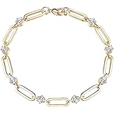 shinelab Paperclip Bracelet for Women Couple Bracelets with CZ Chain Strand Jewelry Gift for Girls