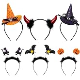 YoleShy Halloween Headbands for Women Adults, 6 Pack, One Size Fits All | Comfortable to Wear, Witch Hat, Bat, Devil Horns, Pumpkin, Black Cat Headband, Fun Cute Halloween Headbands Bulk