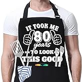 JOUWUI 40th 50th 60th 65th 70th 75th Birthday Gift for Men, Cooking Grilling BBQ Chef Aprons With 3 Pockets, Kitchen Gift