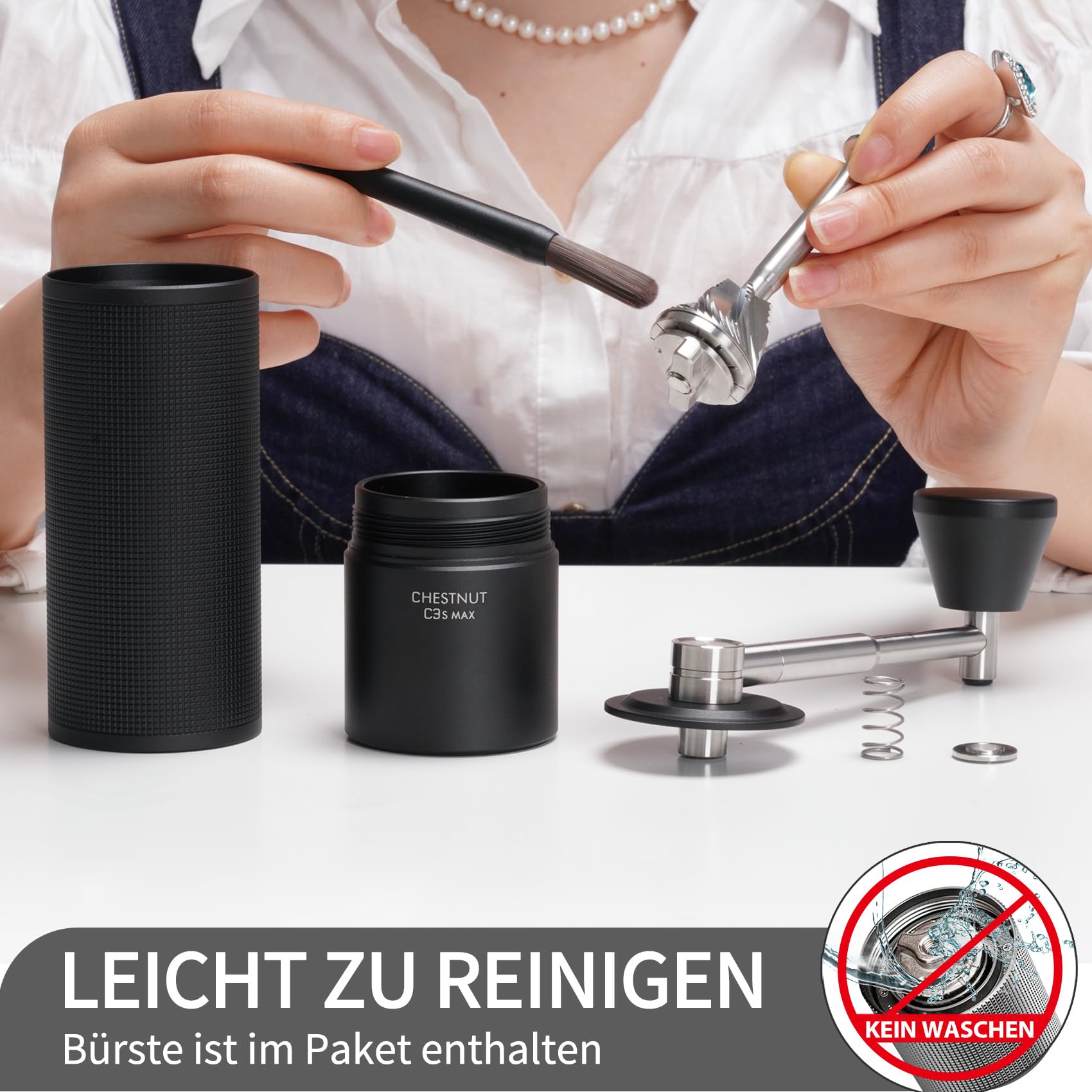TIMEMORE Chestnut C3S Max Ganzmetall Kaffeemühle Manuelle Mit Präziser Mahlgradeinstellung, Edelstahl und Kegelförmigem Mahlwerk, Klappbarem Griff Bohnenbehälter 25g Coffee Grinder - Schwarz 5
