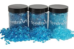SYEDRA ART Syedra Crushed Glass for Crafts, Resin Art,Set of 3, Crushed Colored Pieces 3-6mm 1LB (Turquoise)