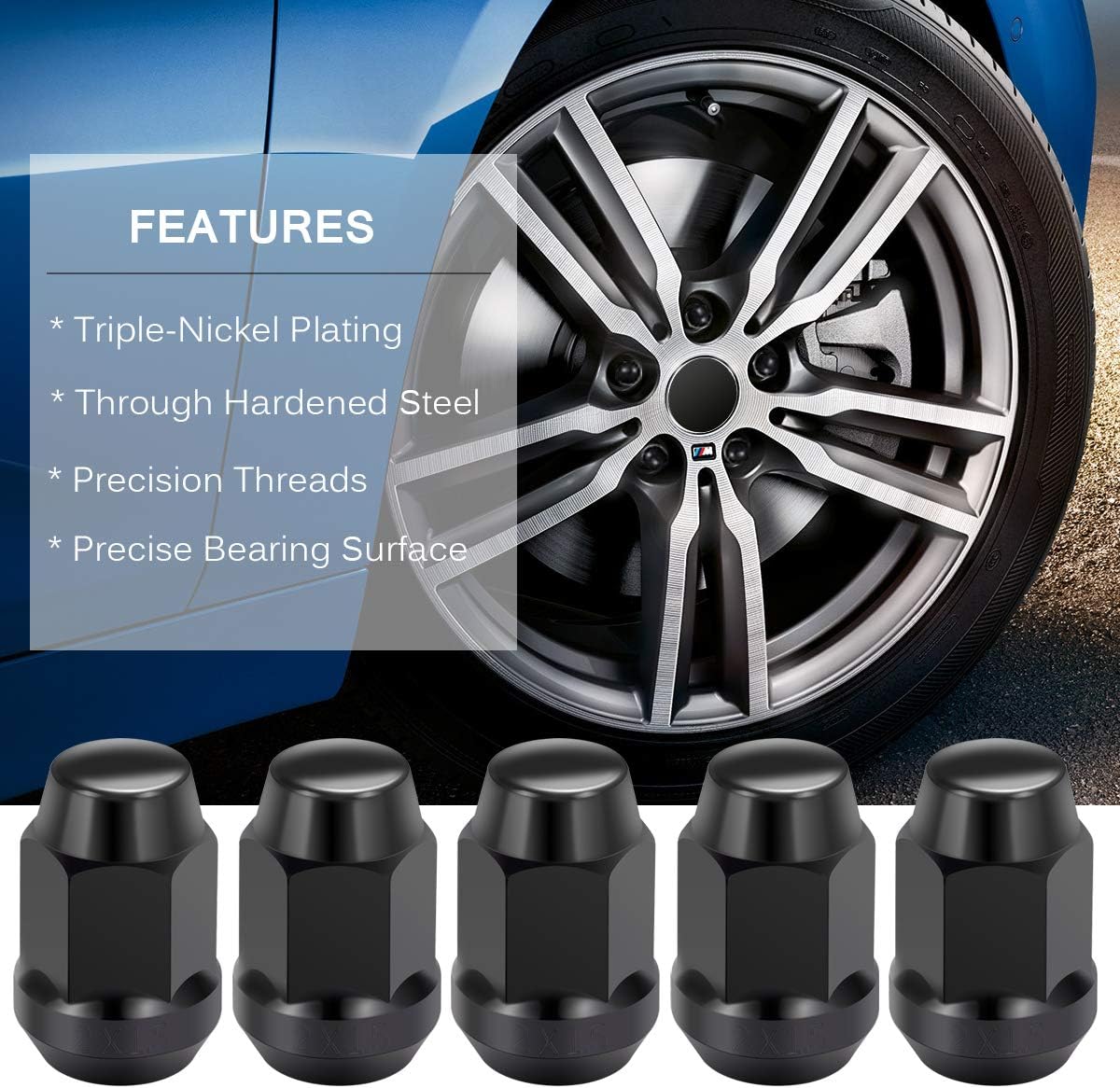 PUENGSI Lug Nut 12x1.5 - Black Closed End Bulge Acorn Lug Nuts - Cone Seat - LCB3B6HE-BK04020 19mm Hex Wheel Lug Nut Compatible for Honda Acura Toyota Lexus Scion Accord Camry Focus, Pack of 20 Pcs: Automotive