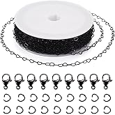 Pandahall 32.8 Feet Black Heart Link Chains Brass Jewelry Chains Roll Bracelet Necklace Making Kit for DIY Personalized Necklace with 75pcs Lobster Clasps Jump Rings