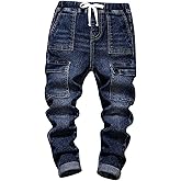 WDIRARA Toddler Boy's Cargo Denim Pants Elastic Waist Skinny Jeans with Pockets Blue